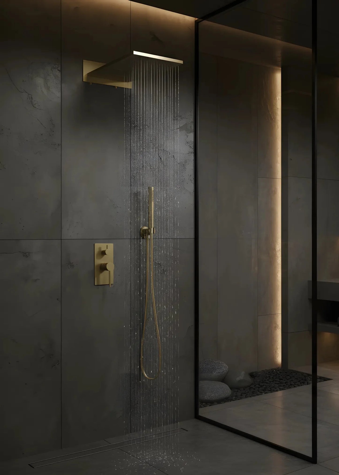 Unterputz-Duschset mit 2 Funktionen – Gebürstetes Gold, modernes Design aus massivem Messing