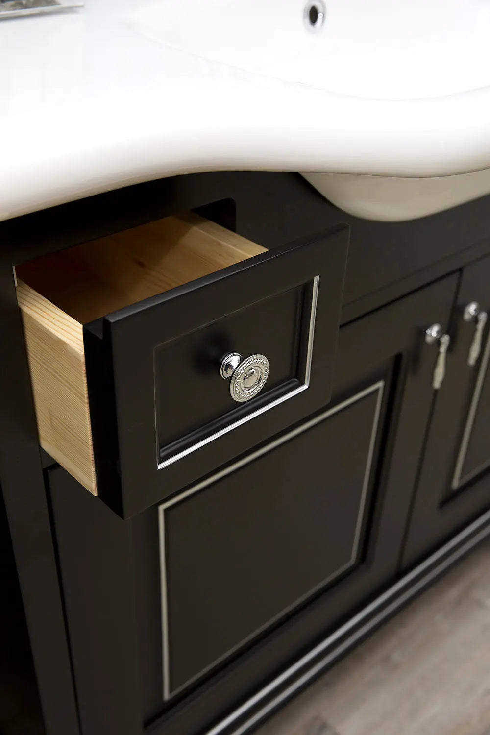 Mobilier de baie pe pardoseală Beatrice negru+crom Aqua Rodos
