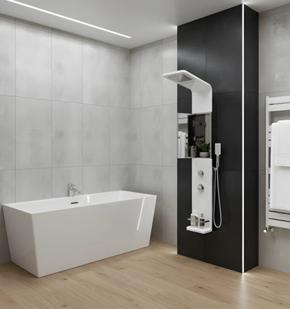 Moderner Duschpanel in glänzendem Weiß – Minimalistisches Design mit festem Duschkopf und inklusive Zubehör
