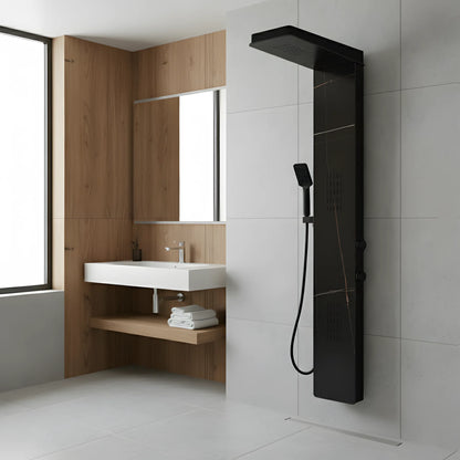 Marble Black Duschpaneel – Premium-Design mit Festbrause, Hydromassage und Handbrause