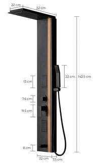 Black & Bamboo Duschpaneel – modernes Design mit Festbrause, Hydromassage und Handbraus