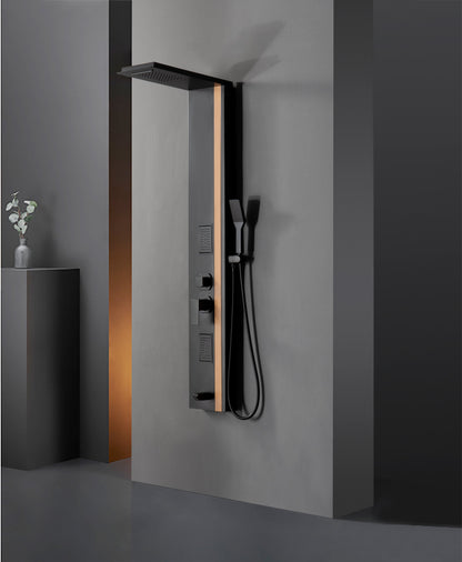 Black & Bamboo Duschpaneel – modernes Design mit Festbrause, Hydromassage und Handbraus
