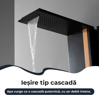 Black & Bamboo Duschpaneel – modernes Design mit Festbrause, Hydromassage und Handbraus