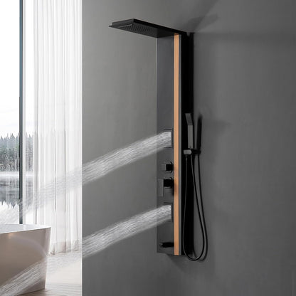 Black & Bamboo Duschpaneel – modernes Design mit Festbrause, Hydromassage und Handbraus