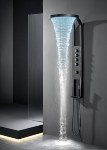 LED-Rundduschpaneel Black Round – modernes Design mit Wasserfall-Dusche und Premium-Funktionen