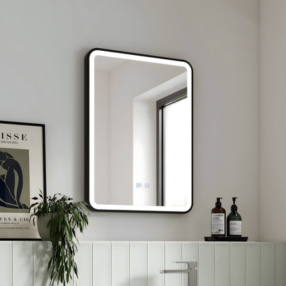 LED Badezimmerspiegel H-1110 mit schwarzem Aluminiumrahmen und Anti-Beschlag – 60x80 cm, Touch,