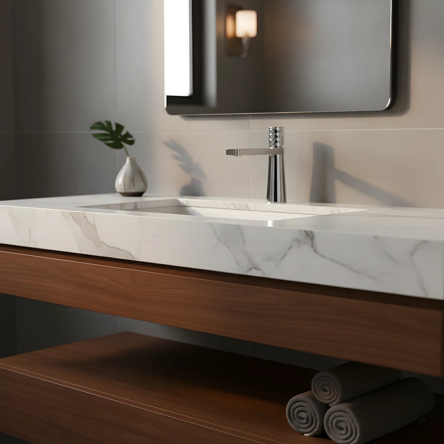 Waschbeckenarmatur Chrom glänzend – facettierte Details, modernes Design