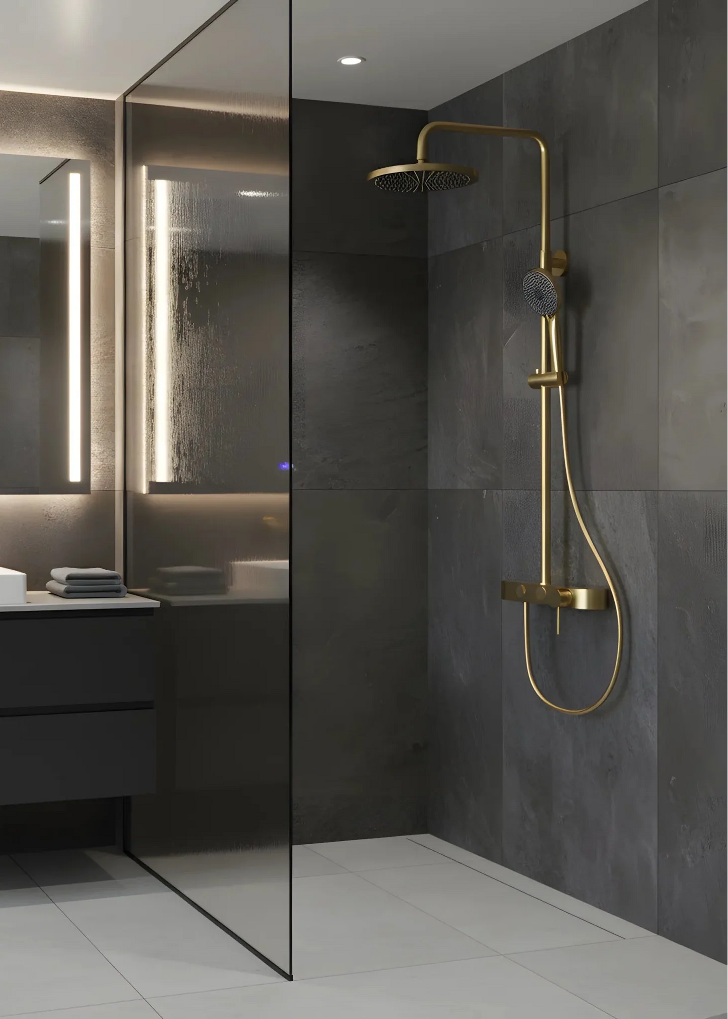 Duschset mit 2 Funktionen – Gebürstetes Gold, modernes Design aus Edelstahl