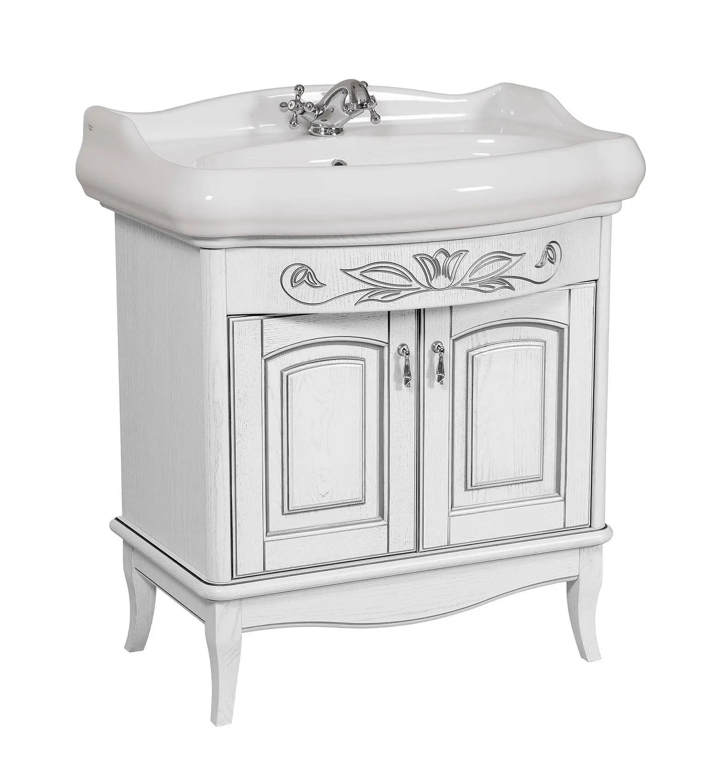 Mobilier de baie pe pardoseală Mikella, Alb+Crom Aqua Rodos