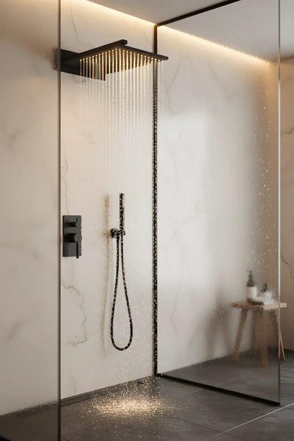 Unterputz-Duschset mit 2 Funktionen – Matt Schwarz, modernes Design aus massivem Messing