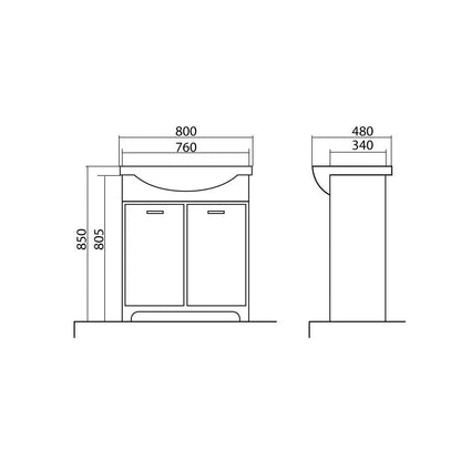 Mobilier de baie pe pardoseală Classic Alb Aqua Rodos