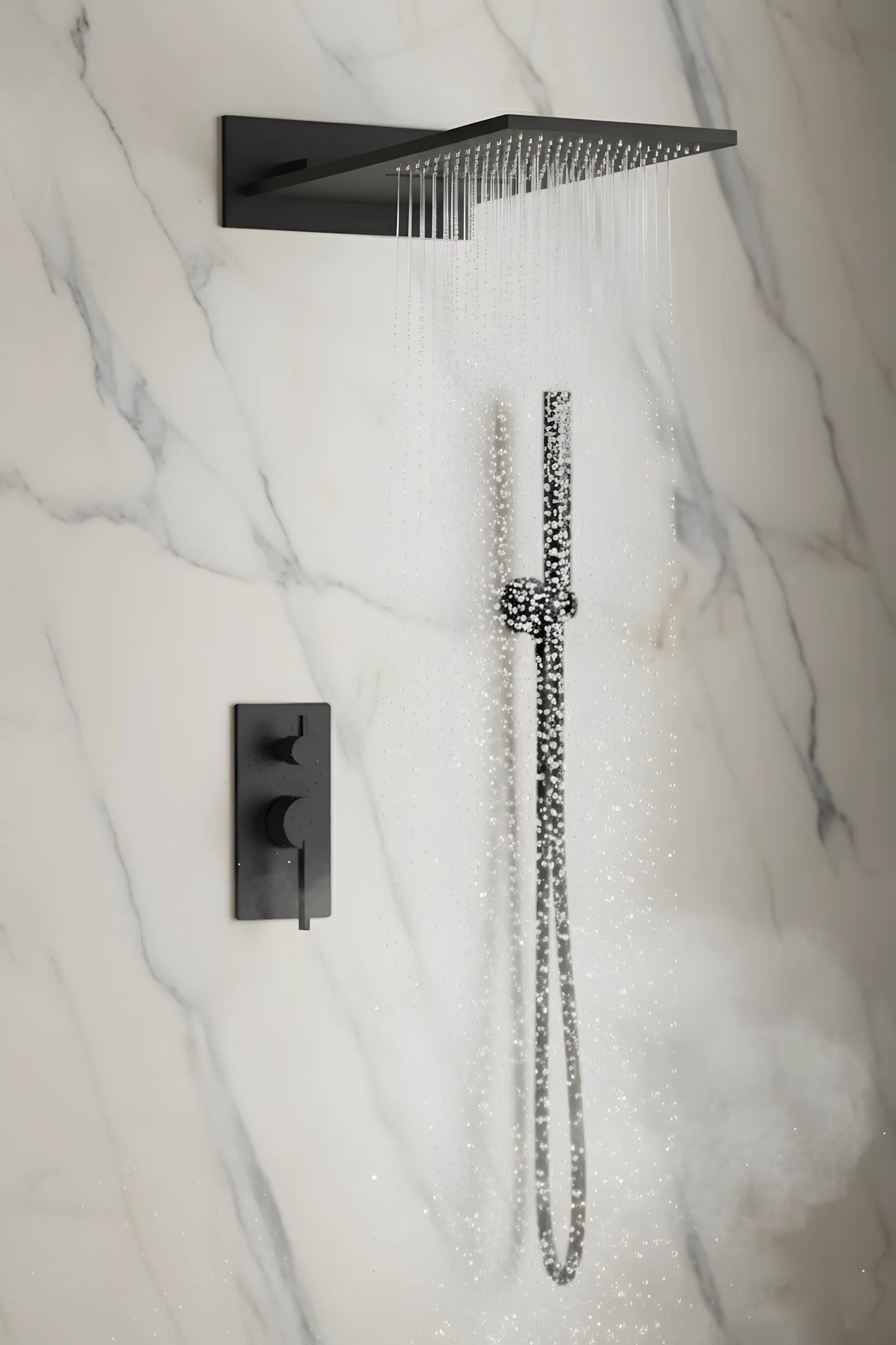 Unterputz-Duschset mit 2 Funktionen – Matt Schwarz, modernes Design aus massivem Messing