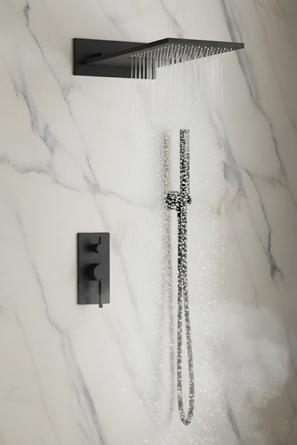 Unterputz-Duschset mit 2 Funktionen – Matt Schwarz, modernes Design aus massivem Messing