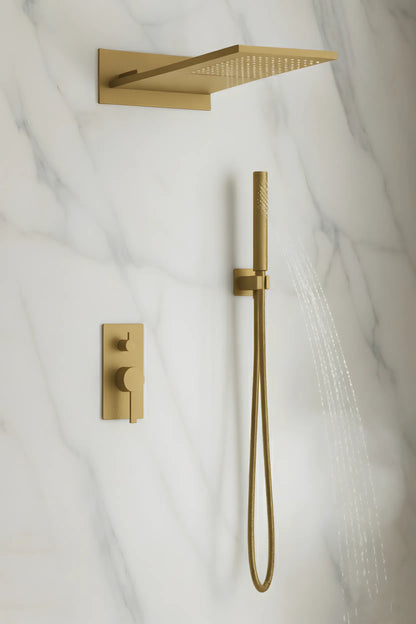 Unterputz-Duschset mit 2 Funktionen – Gebürstetes Gold, modernes Design aus massivem Messing