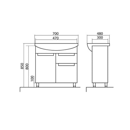 Mobilier de baie pe pardoseală Quadro, Alb Aqua Rodos