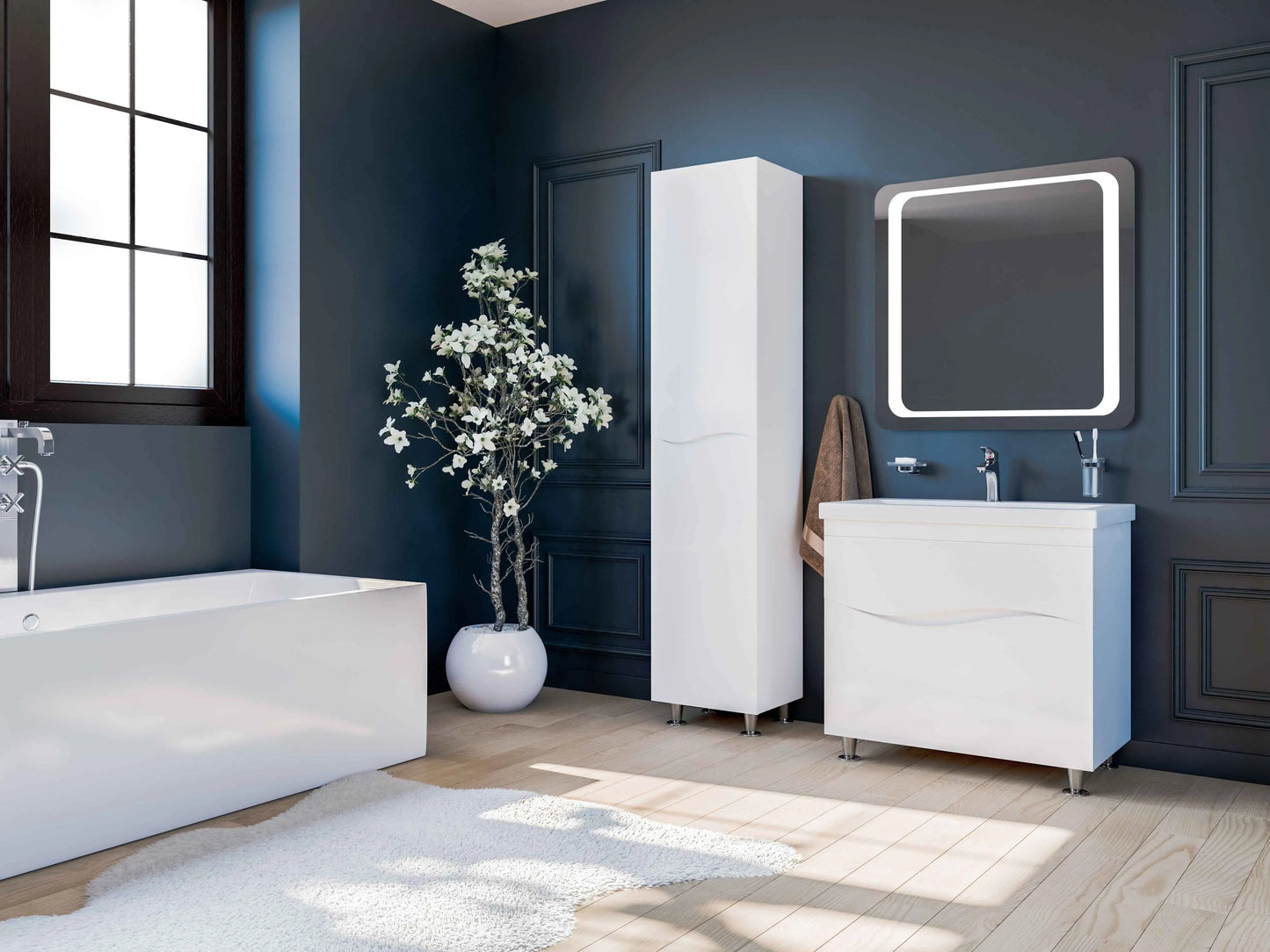 Mobilier de baie pe pardoseala Alfa alb Aqua Rodos