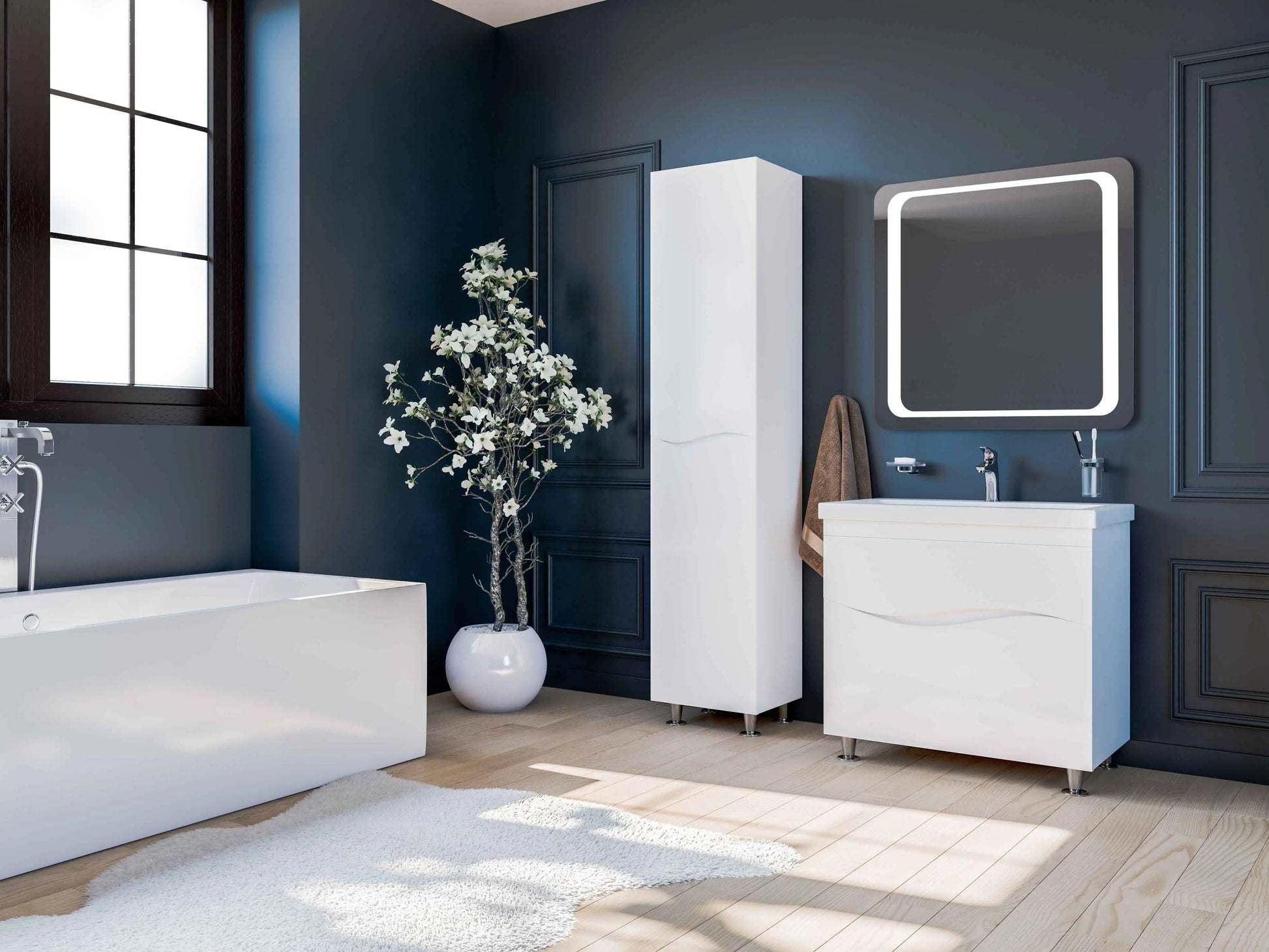 Mobilier de baie pe pardoseala Alfa alb Aqua Rodos