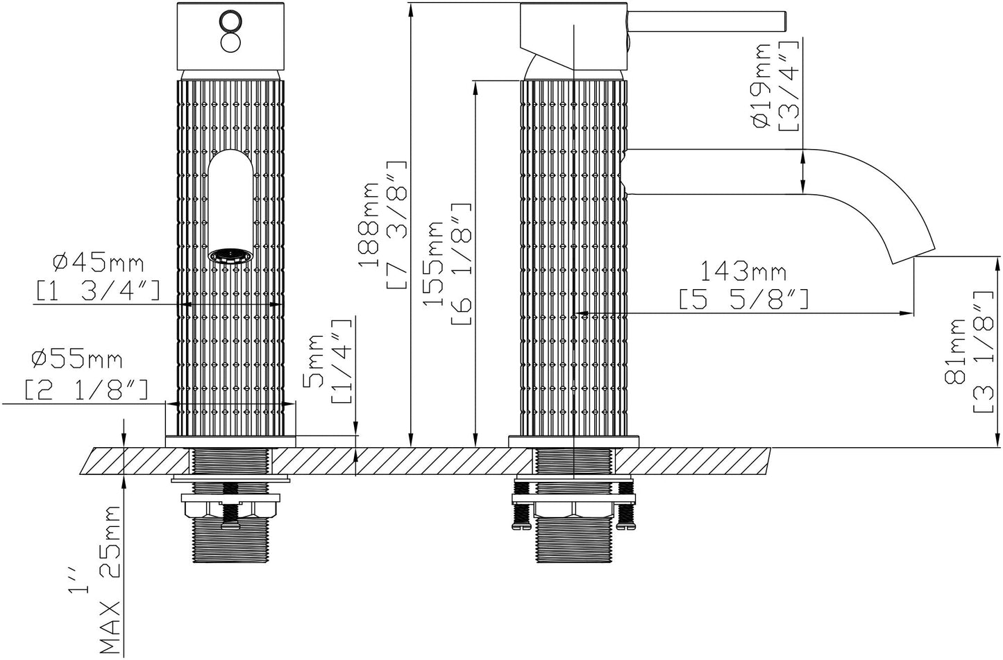 Waschbeckenarmatur Schwarz Matt – gerillte Struktur, modernes Design