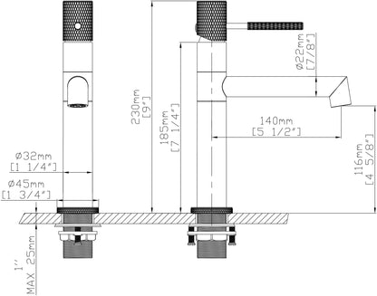 Baterie lavoar rotativă H-slim– inox premium, finisaj negru mat