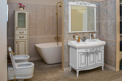 Mobilier de baie pe pardoseală Mikella, Alb+Crom Aqua Rodos