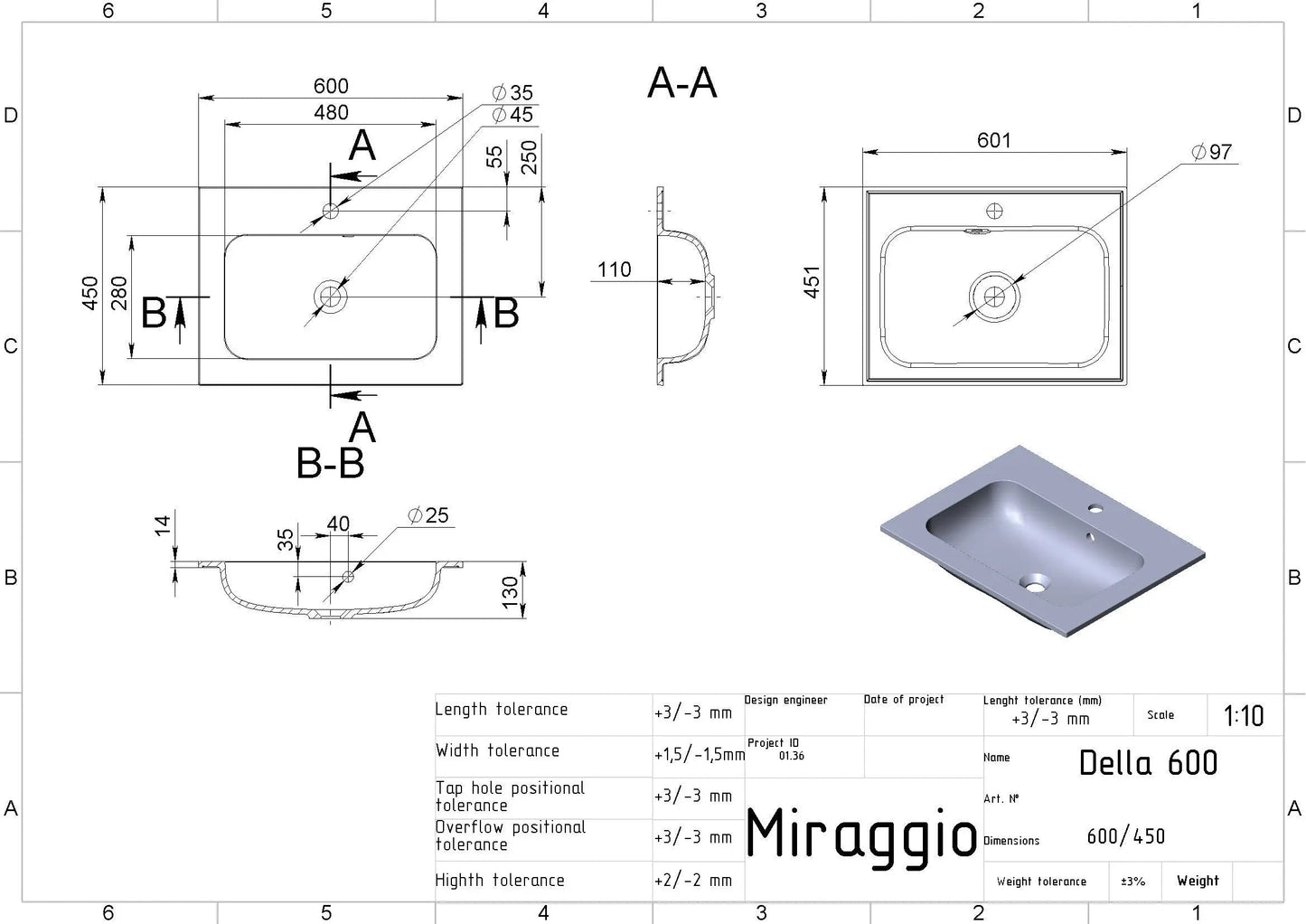Aufsatzwaschtisch Della 600 – Miraggio