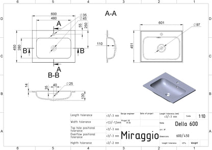 Aufsatzwaschtisch Della 600 – Miraggio