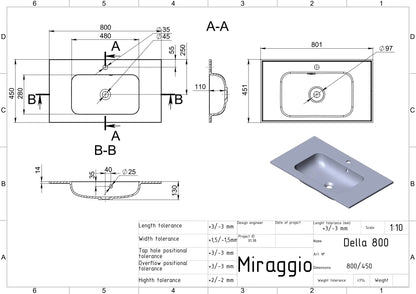 Aufsatzwaschtisch Della 800 – Miraggio