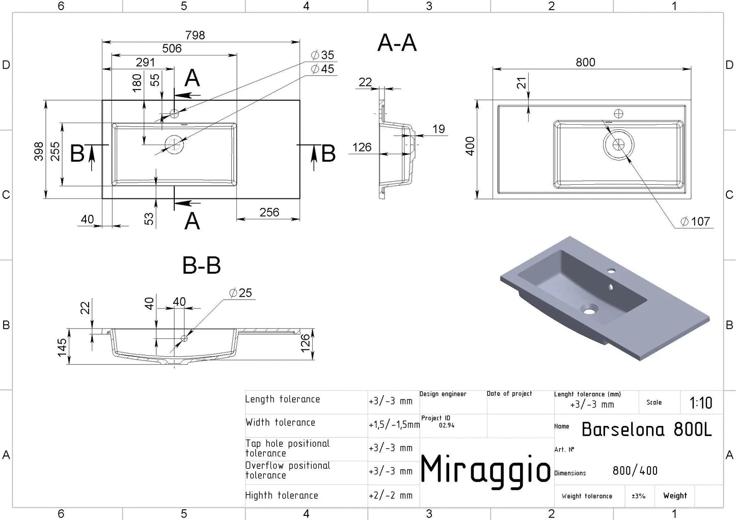 Waschbecken Barcelona 800L – Miraggio