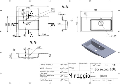 Waschbecken Barcelona 800L – Miraggio