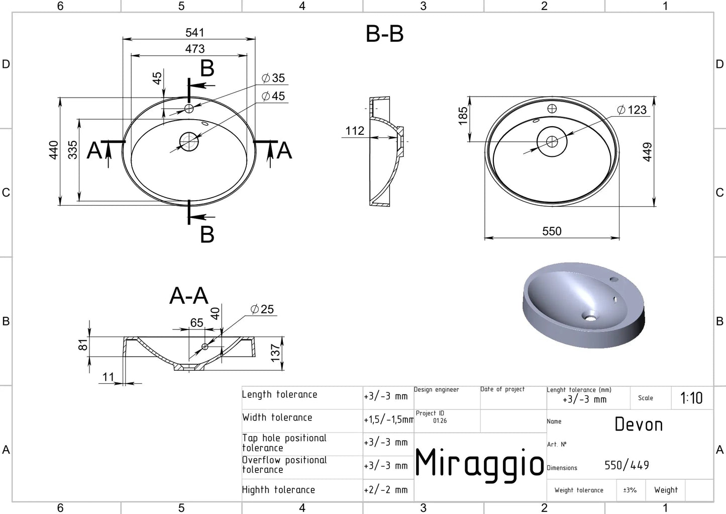 Aufsatzwaschtisch Devon – Miraggio