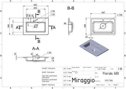 Aufsatzwaschtisch Florida 600 – Miraggio
