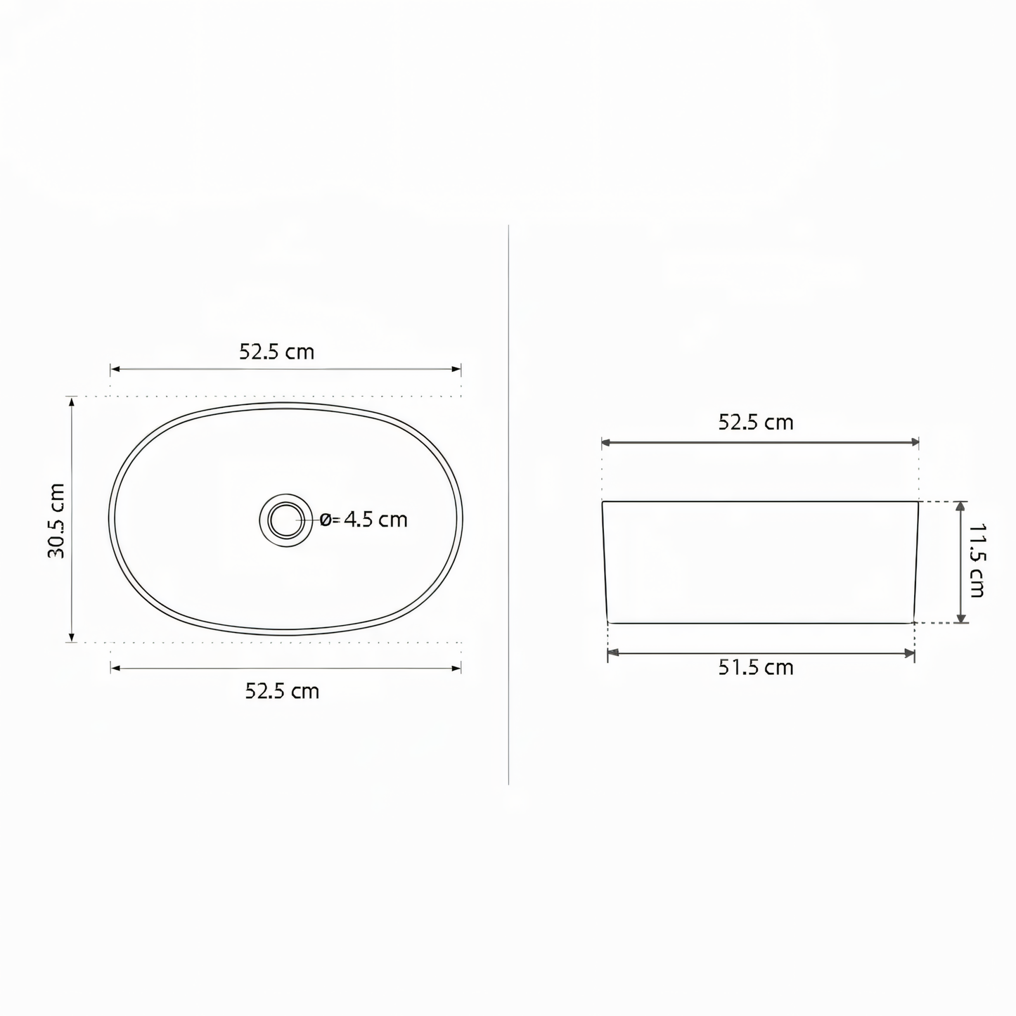 Ovales Keramikwaschbecken A509 – minimalistisches Design in Weiß