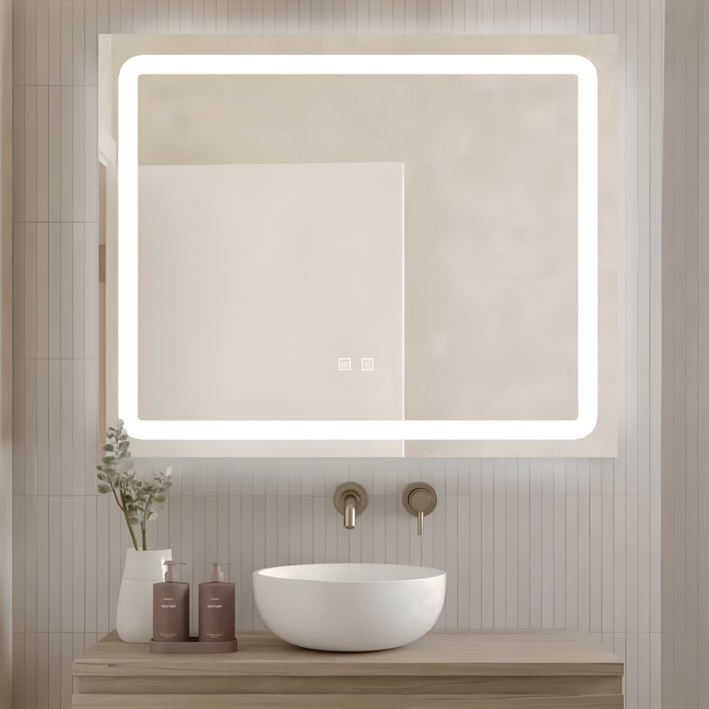 Badezimmerspiegel LED H103 rechteckig mit 3 Lichtfarben, Anti-Beschlag und Touch-Steuerung
