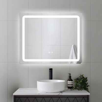 Badezimmerspiegel LED H103 rechteckig mit 3 Lichtfarben, Anti-Beschlag und Touch-Steuerung