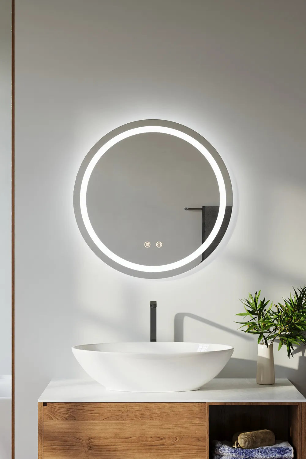Runder LED-Badezimmerspiegel H105 mit 3 Lichtfarben, Anti-Beschlag und Touch-Steuerung