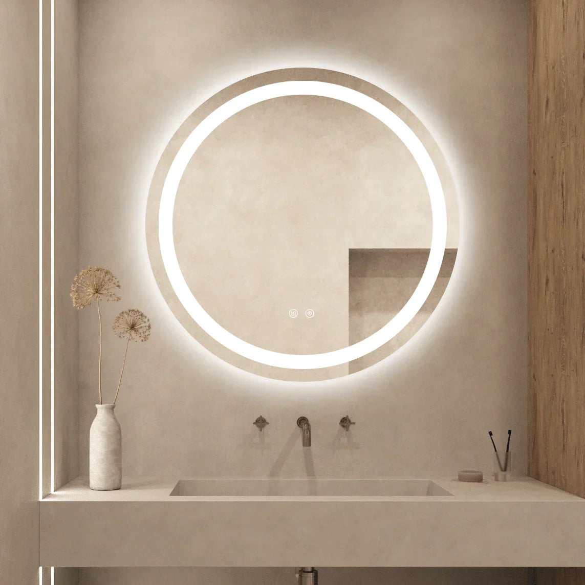 Runder LED-Badezimmerspiegel H105 mit 3 Lichtfarben, Anti-Beschlag und Touch-Steuerung