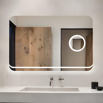 Rechteckiger LED-Badezimmerspiegel H-1083 mit Kosmetikspiegel, 3 Lichtfunktionen, Anti-Beschlag und Touch-Schalter
