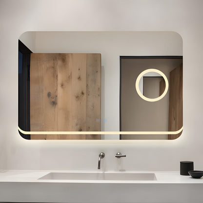 Rechteckiger LED-Badezimmerspiegel H-1083 mit Kosmetikspiegel, 3 Lichtfunktionen, Anti-Beschlag und Touch-Schalter