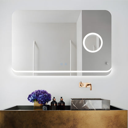 Rechteckiger LED-Badezimmerspiegel H-1083 mit Kosmetikspiegel, 3 Lichtfunktionen, Anti-Beschlag und Touch-Schalter