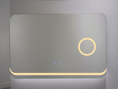 Rechteckiger LED-Badezimmerspiegel H-1083 mit Kosmetikspiegel, 3 Lichtfunktionen, Anti-Beschlag und Touch-Schalter