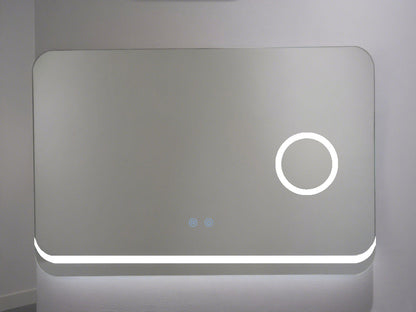 Rechteckiger LED-Badezimmerspiegel H-1083 mit Kosmetikspiegel, 3 Lichtfunktionen, Anti-Beschlag und Touch-Schalter