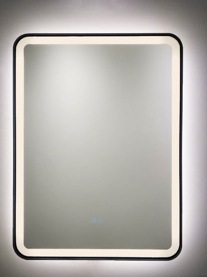 LED Badezimmerspiegel H-1110 mit schwarzem Aluminiumrahmen und Anti-Beschlag – 60x80 cm, Touch,