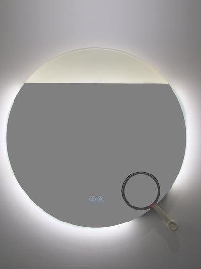Runder LED-Badezimmerspiegel H-2003 mit COB-Beleuchtung, Anti-Beschlag, 3 Lichtfarben und Kosmetiklupe