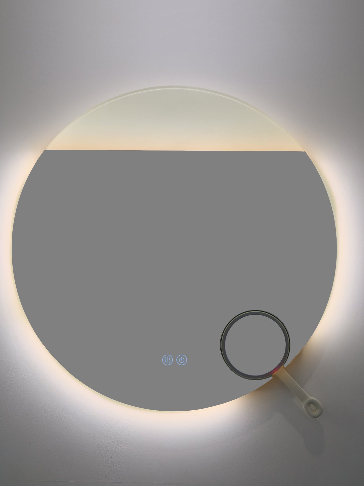 Runder LED-Badezimmerspiegel H-2003 mit COB-Beleuchtung, Anti-Beschlag, 3 Lichtfarben und Kosmetiklupe