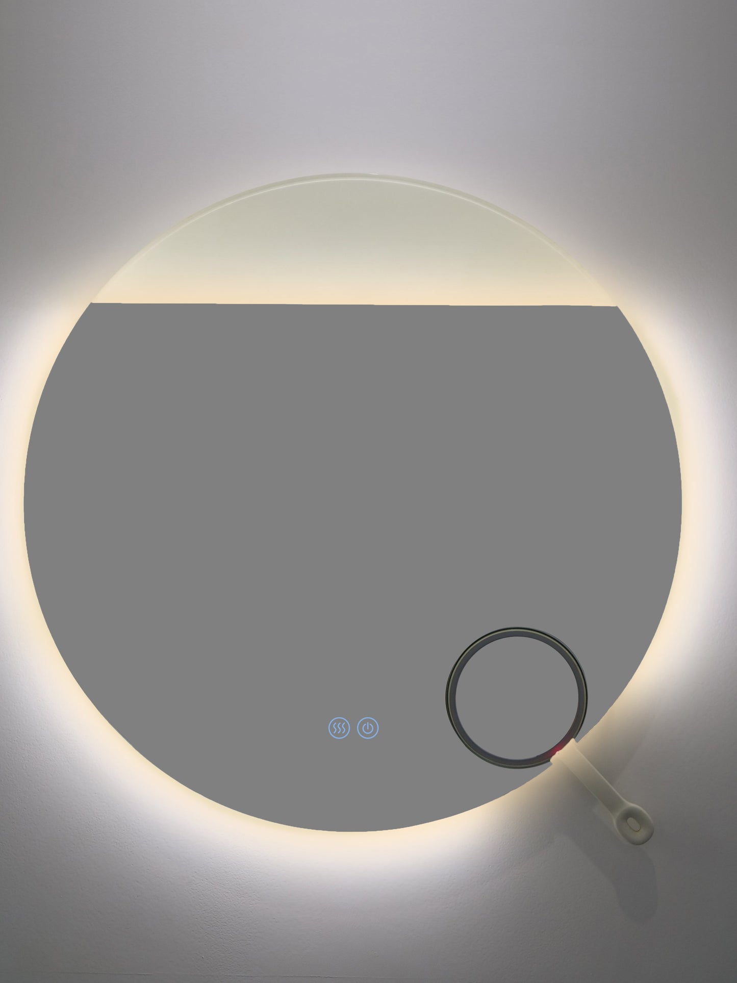 Runder LED-Badezimmerspiegel H-2003 mit COB-Beleuchtung, Anti-Beschlag, 3 Lichtfarben und Kosmetiklupe