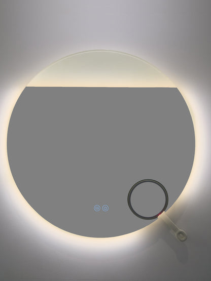 Runder LED-Badezimmerspiegel H-2003 mit COB-Beleuchtung, Anti-Beschlag, 3 Lichtfarben und Kosmetiklupe