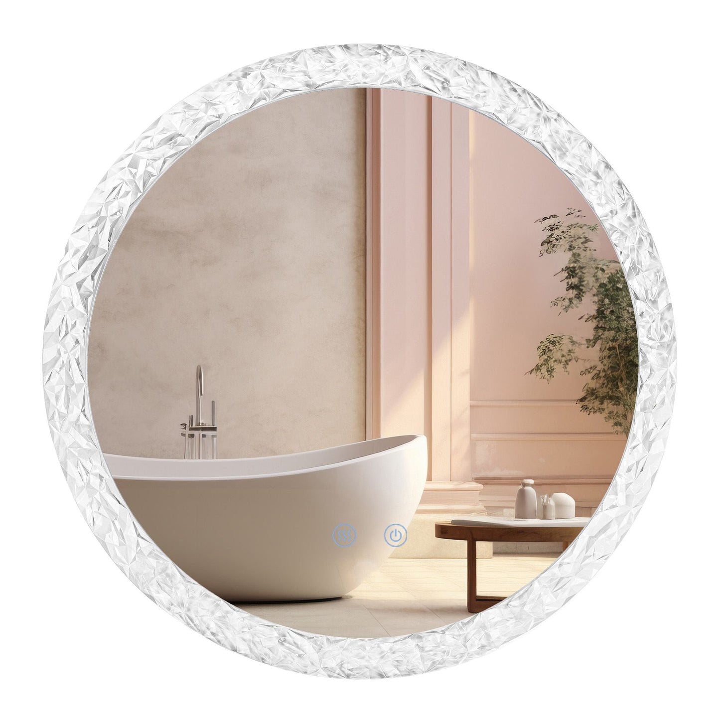 Runder LED Badezimmerspiegel Ø60/80 cm mit Acrylrahmen – 3 Lichtfarben, Anti-Beschlag & Touch