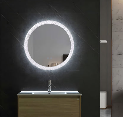 Runder LED Badezimmerspiegel Ø60/80 cm mit Acrylrahmen – 3 Lichtfarben, Anti-Beschlag & Touch