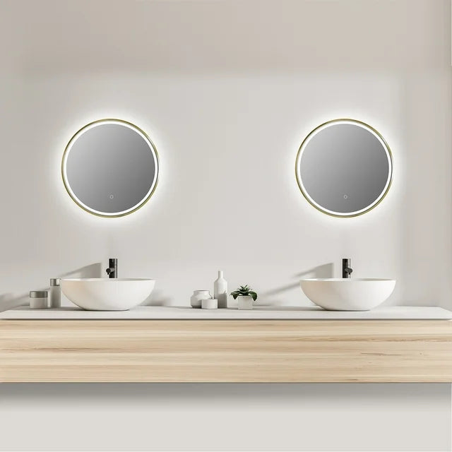 LED-Badezimmerspiegel H-2083 mit goldenem Aluminiumrahmen und Touch-Sensor