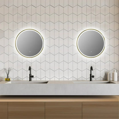 LED-Badezimmerspiegel H-2083 mit goldenem Aluminiumrahmen und Touch-Sensor